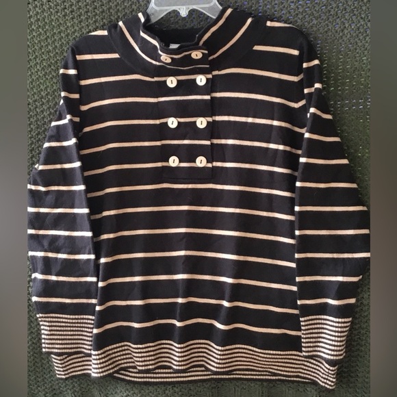 The Tog Shop Women’s Dark Brown/Tan Stripe Sweater, 6-Button Detail; Siz… - Picture 1 of 8